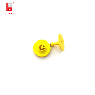 TPU RFID Feedlot 30MM Yellow Small round Long Distance  Sheep Ear Tags With Printing Numbers